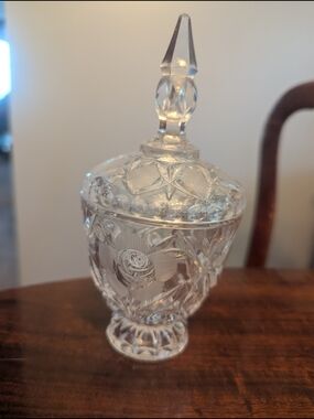 Vintage Crystal Sugar Bowl w/ Lid 7" Tall